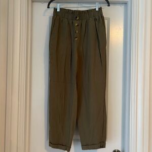 Zara Olive Green Button-Front Pants